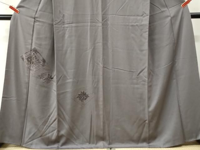 平和屋着物●訪問着　ビロード　菱花唐草文　紫鼠色　正絹　逸品　CABO0053yc