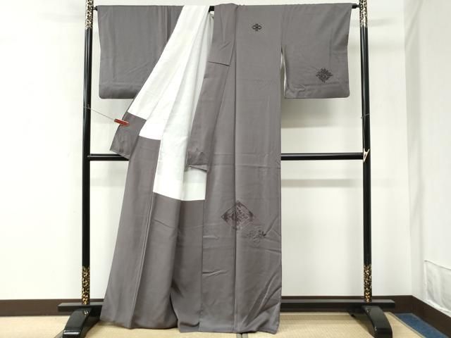 平和屋着物●訪問着　ビロード　菱花唐草文　紫鼠色　正絹　逸品　CABO0053yc