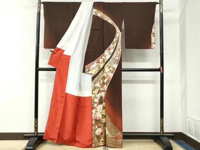 平和屋着物●訪問着　熨斗牡丹百合舞花文　暈し染め　金銀彩　正絹　逸品　CABO0054yc