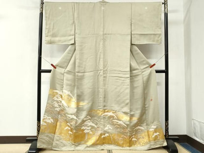 平和屋着物●豪華色留袖　作家物　駒刺繍　飛鶴浜松文　金彩　正絹　逸品　CABO0055yc