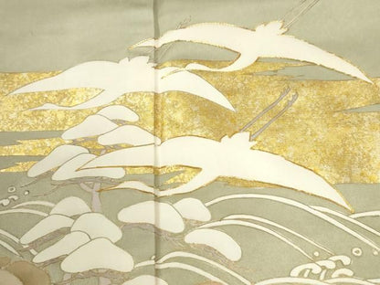 平和屋着物●豪華色留袖　作家物　駒刺繍　飛鶴浜松文　金彩　正絹　逸品　CABO0055yc