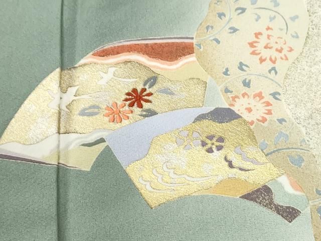 平和屋着物●訪問着　作家物　刺繍　道長地紙花鳥文　暈し染め　金彩　正絹　逸品　未使用　CABO0058yc