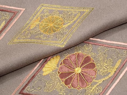 平和屋着物●訪問着　駒刺繍　菱菊唐草文　金彩　正絹　逸品　CABO0059yc