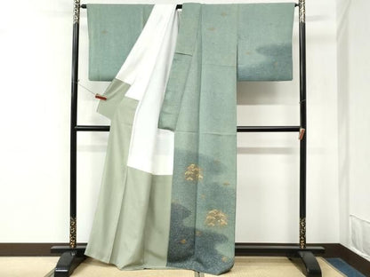 平和屋着物●訪問着　枝垂れ花松文　暈し染め　金通し地　正絹　逸品　CABO0100yc