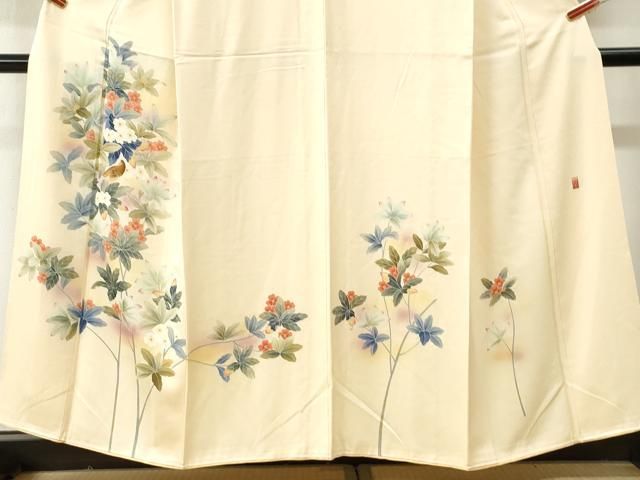 平和屋着物●訪問着　友禅　作家物　休み鳥枝花文　暈し染め　正絹　逸品　CABO0110yc