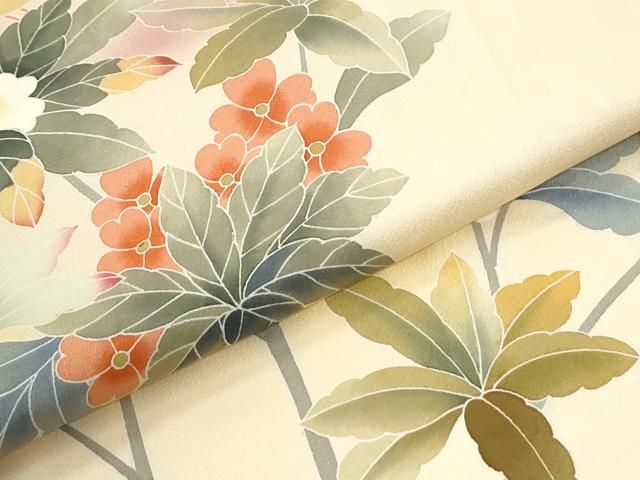 平和屋着物●訪問着　友禅　作家物　休み鳥枝花文　暈し染め　正絹　逸品　CABO0110yc