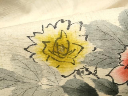 平和屋着物●九寸名古屋帯　作家物　手描き　紬地　枝花文　金彩　正絹　逸品　CABO1601hy