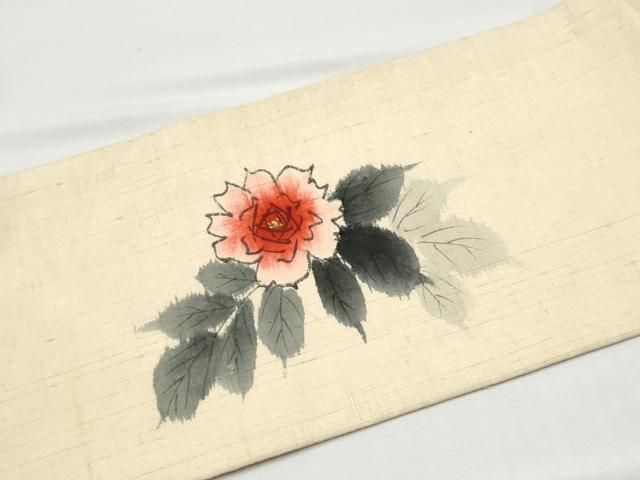 平和屋着物●九寸名古屋帯　作家物　手描き　紬地　枝花文　金彩　正絹　逸品　CABO1601hy