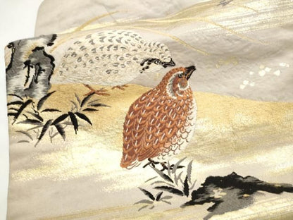 平和屋着物●アンティーク　大正ロマン　九寸名古屋帯　休み鳥　金銀糸　正絹　逸品　CABO1602hy