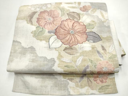 平和屋着物●ワンタッチつけ帯　紬地　舞花文　正絹　逸品　CABO1608hy