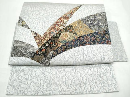 平和屋着物●つけ帯　切嵌　草花文　金通し地　正絹　逸品　CABO1610hy