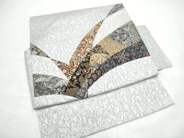 平和屋着物●つけ帯　切嵌　草花文　金通し地　正絹　逸品　CABO1610hy