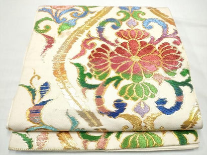 平和屋着物●西陣　環美術織物　六通柄　本袋帯　立涌菊文　金糸　正絹　逸品　CABO1624hy