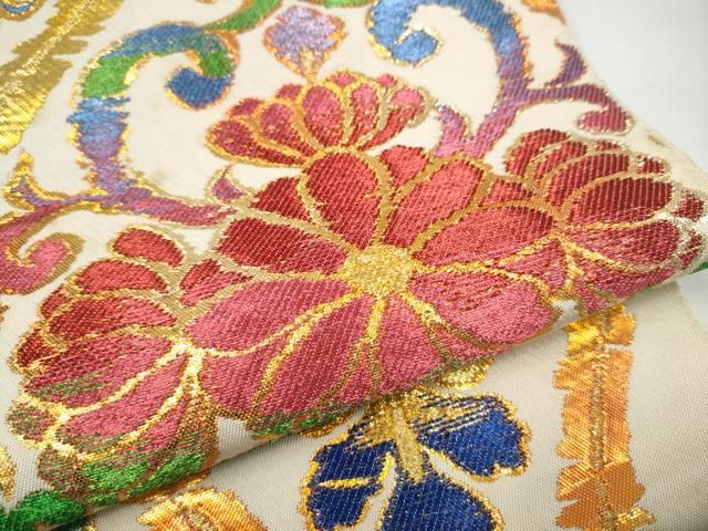 平和屋着物●西陣　環美術織物　六通柄　本袋帯　立涌菊文　金糸　正絹　逸品　CABO1624hy