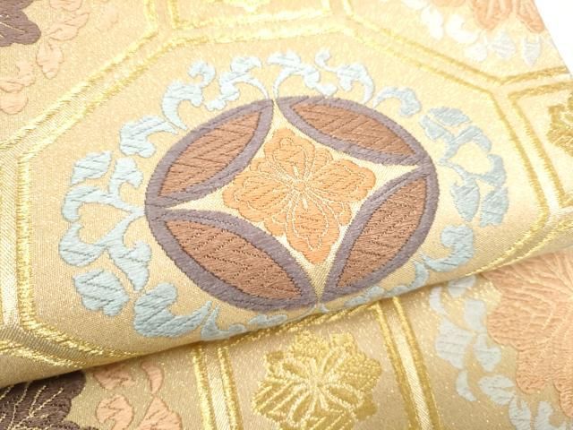 平和屋着物●六通柄袋帯　唐織　綴れ　蜀江花文　金糸　正絹　逸品　CABO1625hy