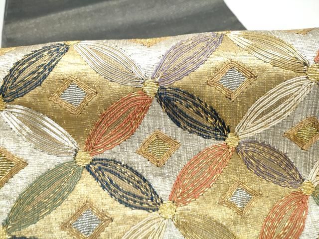 平和屋着物●西陣　まいづる謹製　太鼓柄袋帯　駒刺繍　七宝文　金銀糸　証紙付き　正絹　逸品　CABO1627hy