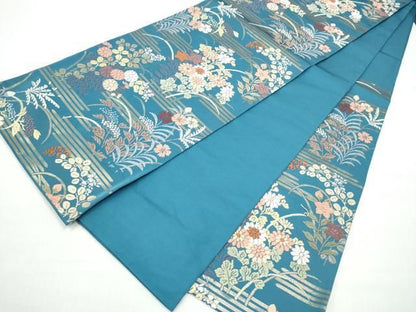 平和屋着物●六通柄袋帯　唐織　能衣秋草霞文　金糸　正絹　逸品　CABO1632hy