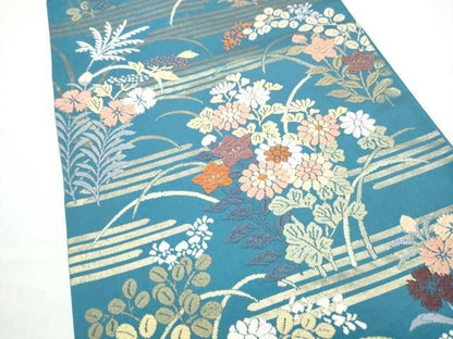 平和屋着物●六通柄袋帯　唐織　能衣秋草霞文　金糸　正絹　逸品　CABO1632hy
