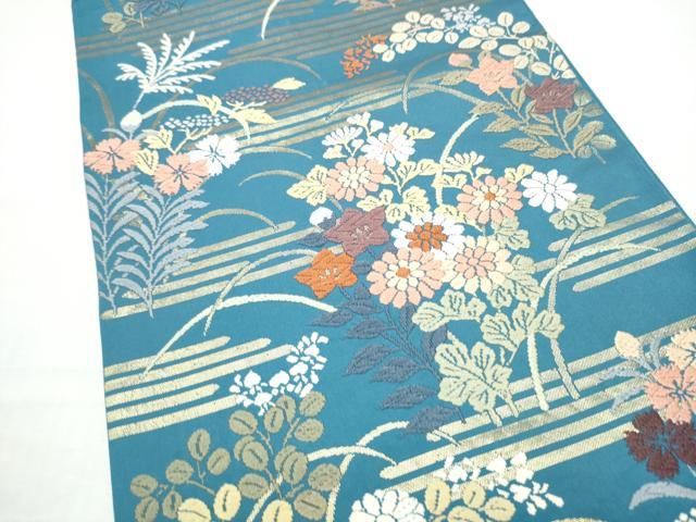平和屋着物●六通柄袋帯　唐織　能衣秋草霞文　金糸　正絹　逸品　CABO1632hy