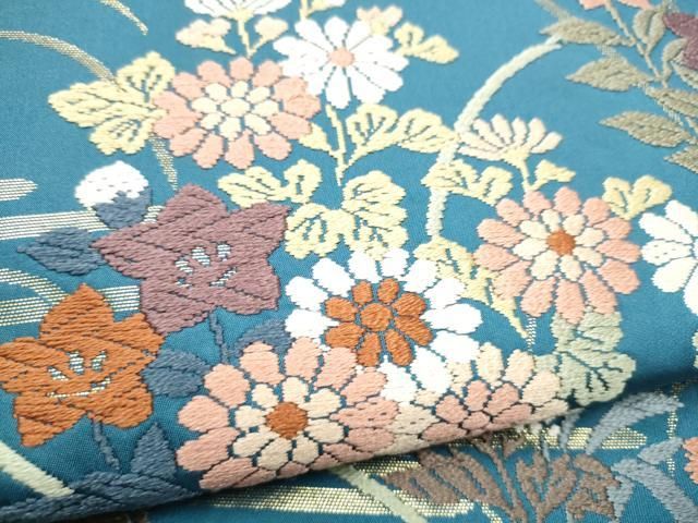 平和屋着物●六通柄袋帯　唐織　能衣秋草霞文　金糸　正絹　逸品　CABO1632hy