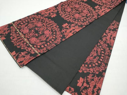 平和屋着物●六通柄　本袋帯　天平狩猟文　黒地　正絹　逸品　CABO1637hy