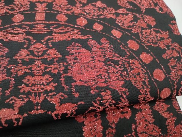 平和屋着物●六通柄　本袋帯　天平狩猟文　黒地　正絹　逸品　CABO1637hy