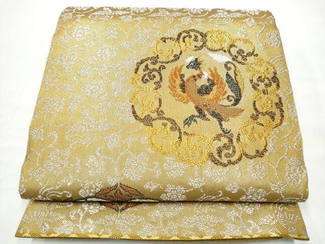 平和屋着物●六通柄袋帯　宮廷貝紫　鳳凰唐草文　金銀糸　正絹　逸品　CABO1640hy