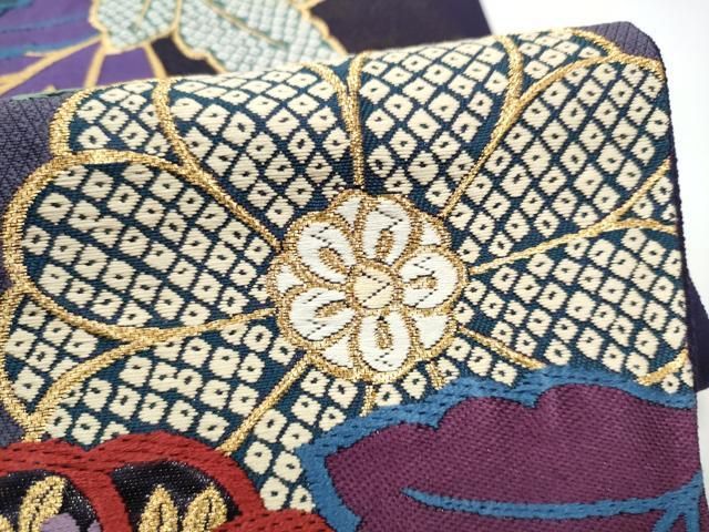 平和屋着物●六通柄袋帯　唐織　草花文　金糸　正絹　逸品　CABO1650hy