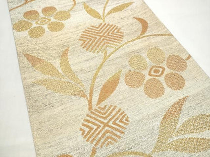 平和屋着物●六通柄袋帯　花唐草文　金糸　正絹　逸品　CABO1651hy