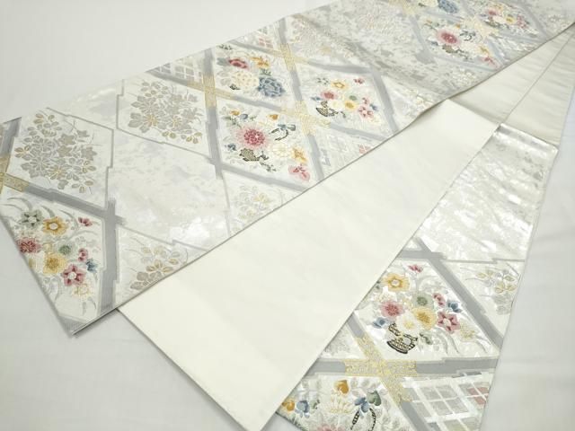 平和屋着物●六通柄袋帯　唐織　菱花文　金銀糸　正絹　逸品　CABO1652hy