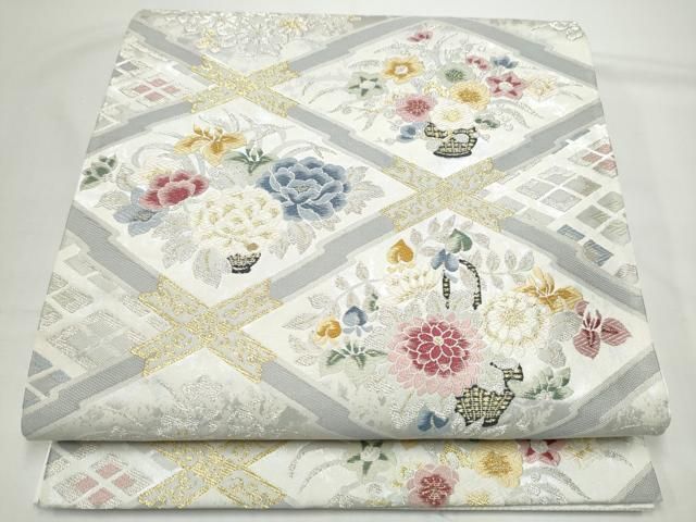 平和屋着物●六通柄袋帯　唐織　菱花文　金銀糸　正絹　逸品　CABO1652hy