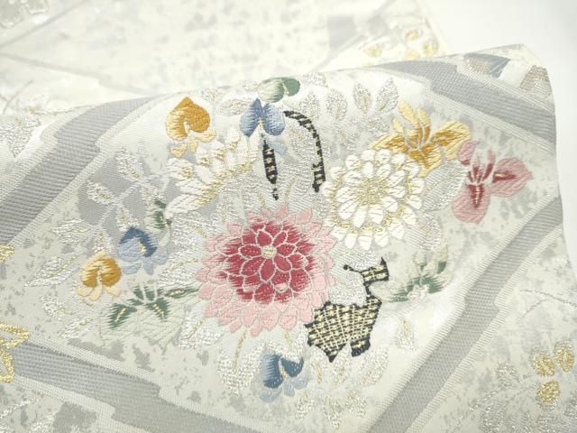 平和屋着物●六通柄袋帯　唐織　菱花文　金銀糸　正絹　逸品　CABO1652hy