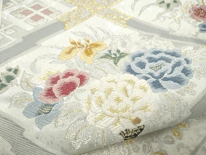 平和屋着物●六通柄袋帯　唐織　菱花文　金銀糸　正絹　逸品　CABO1652hy