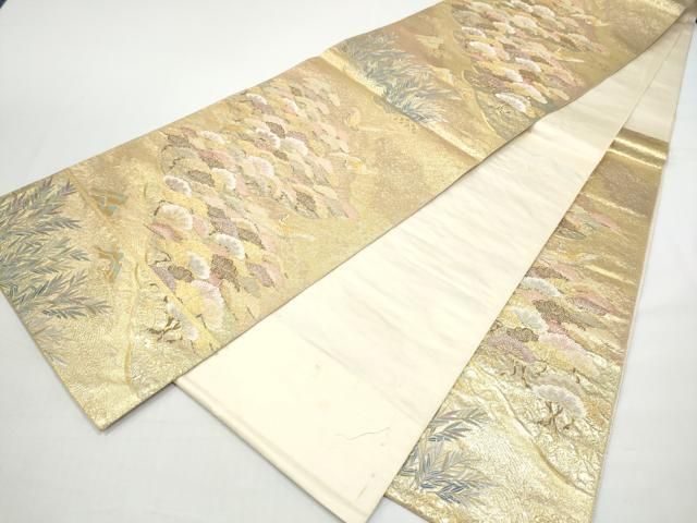 平和屋着物●西陣　長嶋成織物　ながしま帯　六通柄袋帯　松寿瑞祥文　金糸　正絹　逸品　CABO1661hy