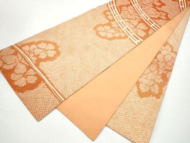 平和屋着物●アンティーク　大正ロマン　六通柄袋帯　絞り　駒刺繍　渡橋舞花文　正絹　逸品　CABO1664hy