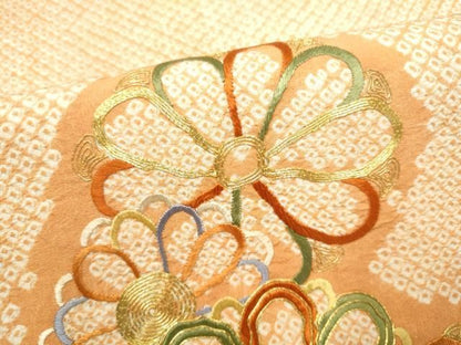 平和屋着物●アンティーク　大正ロマン　六通柄袋帯　絞り　駒刺繍　渡橋舞花文　正絹　逸品　CABO1664hy