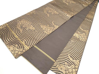 平和屋着物●織物一筋名門　織悦　全通柄　本袋帯　荒磯　金糸　正絹　逸品　CABO1666hy