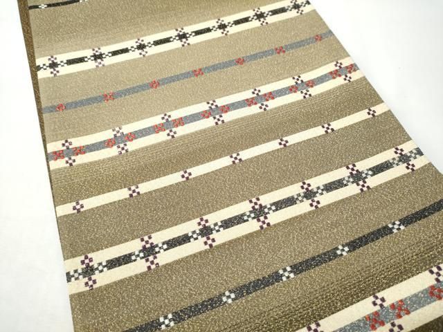 平和屋着物●太鼓柄袋帯　綴れ　花織　横段文　正絹　逸品　CABO1671hy
