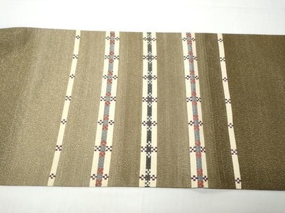 平和屋着物●太鼓柄袋帯　綴れ　花織　横段文　正絹　逸品　CABO1671hy