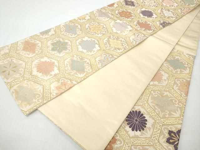平和屋着物●六通柄袋帯　唐織　亀甲花文　金糸　正絹　逸品　CABO1672hy