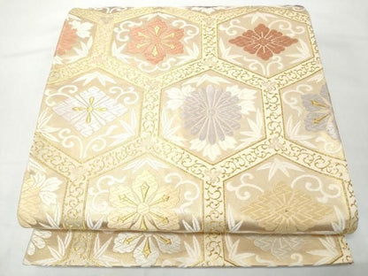 平和屋着物●六通柄袋帯　唐織　亀甲花文　金糸　正絹　逸品　CABO1672hy