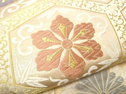 平和屋着物●六通柄袋帯　唐織　亀甲花文　金糸　正絹　逸品　CABO1672hy