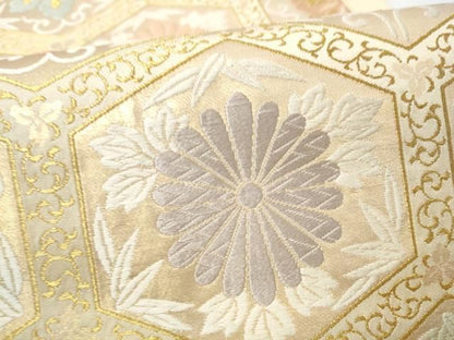 平和屋着物●六通柄袋帯　唐織　亀甲花文　金糸　正絹　逸品　CABO1672hy