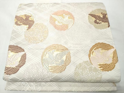 平和屋着物●六通柄袋帯　唐織　花鳥丸文　金糸　正絹　逸品　CABO1675hy