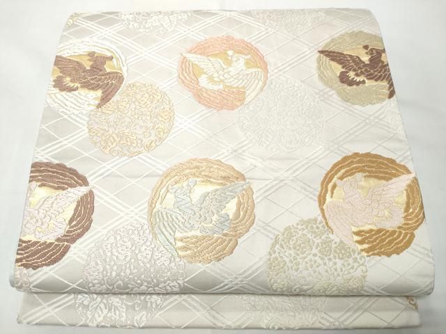 平和屋着物●六通柄袋帯　唐織　花鳥丸文　金糸　正絹　逸品　CABO1675hy