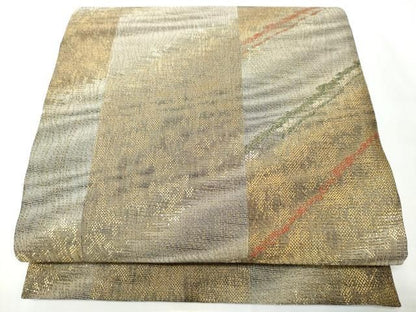 平和屋着物●両面　六通柄袋帯　斜線文　金糸　正絹　逸品　CABO1688hy