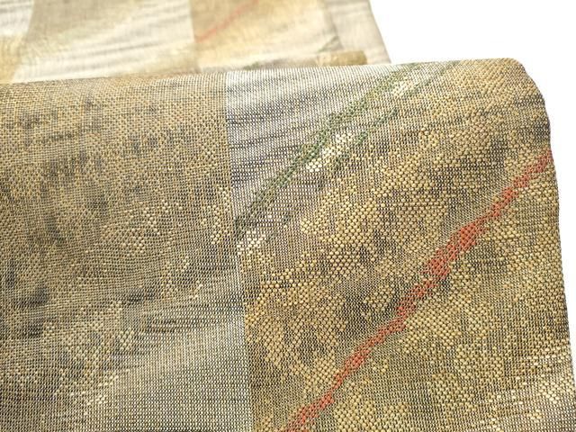 平和屋着物●両面　六通柄袋帯　斜線文　金糸　正絹　逸品　CABO1688hy