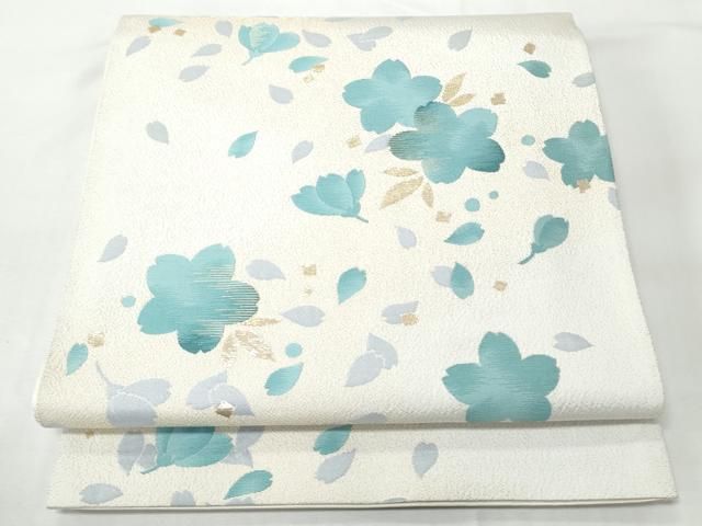 平和屋着物●六通柄袋帯　舞桜文　金通し地　正絹　逸品　CABO1691hy