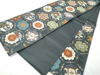 平和屋着物●六通柄袋帯　錦繍唐織　亀甲鳳凰花文　金糸　正絹　逸品　CABO1696hy