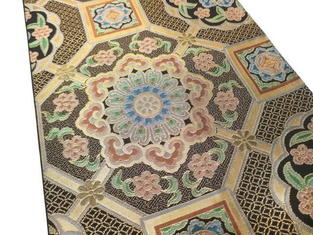 平和屋着物●織物一筋名門　織悦　六通柄　本袋帯　蜀江花文　金糸　正絹　逸品　CABO1703hy
